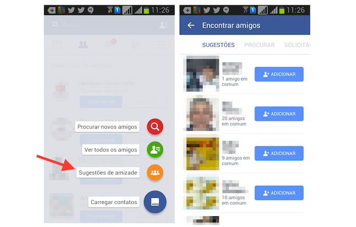 Acessando a página de sugestões de amizade do Facebook em dispositivos Android (Foto: Reprodução/Marvin Costa)