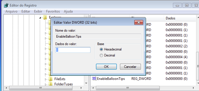 Configurando o valor para desativar o recurso de balões de notificação do Windows (Foto: Reprodução/Edivaldo Brito)
