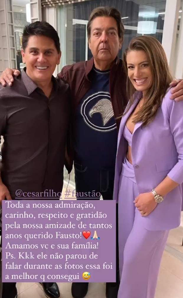 César Filho, Faustão e Elaine Mickely (Foto: Reprodução / Instagram)