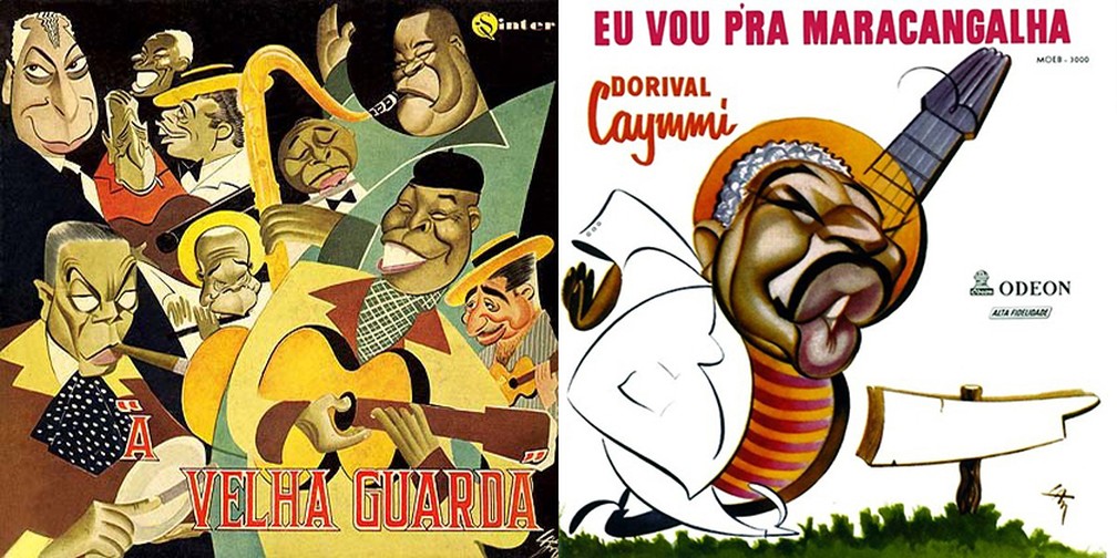 Capas dos LPs 'A Velha Guarda' e 'Eu vou p'ra Maracangalha', com caricaturas de Lan — Foto: Arte de Lan