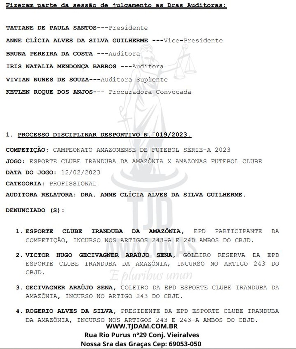 Decis&atilde;o Tribunal de Justi&ccedil;&ccedil;a Desportiva do Amazonas &mdash; Foto: Reprodu&ccedil;&atilde;o