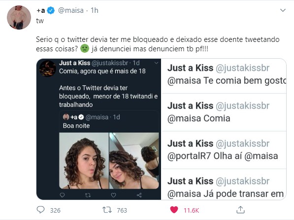 Maísa denuncia ataque misógino no Twitter (Foto: reprodução/twitter)