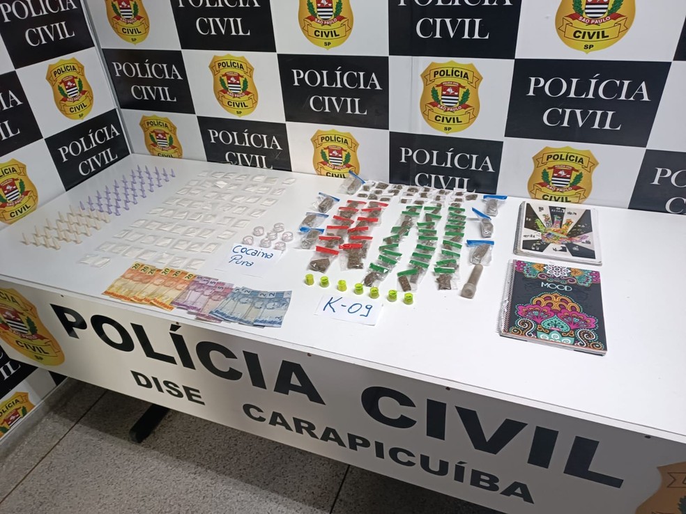 Drogas apreendidas pela Polícia Civil, inclusive K9 — Foto: Divulgação