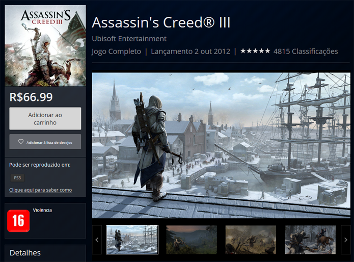Página de Assassins Creed 3 na PS Store (Foto: Reprodução/André Mello)