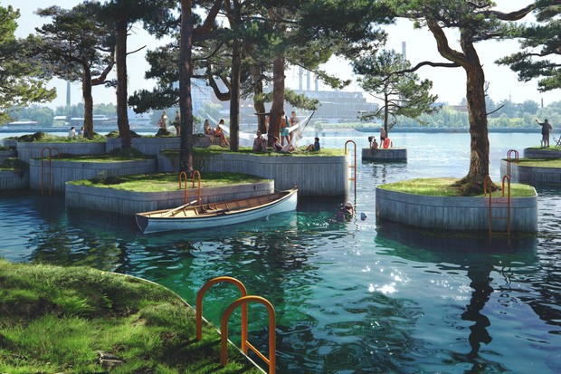 Arquiteto desenha parques em ilhas artificiais para porto de Copenhague (Foto: Divulgação / MIR)