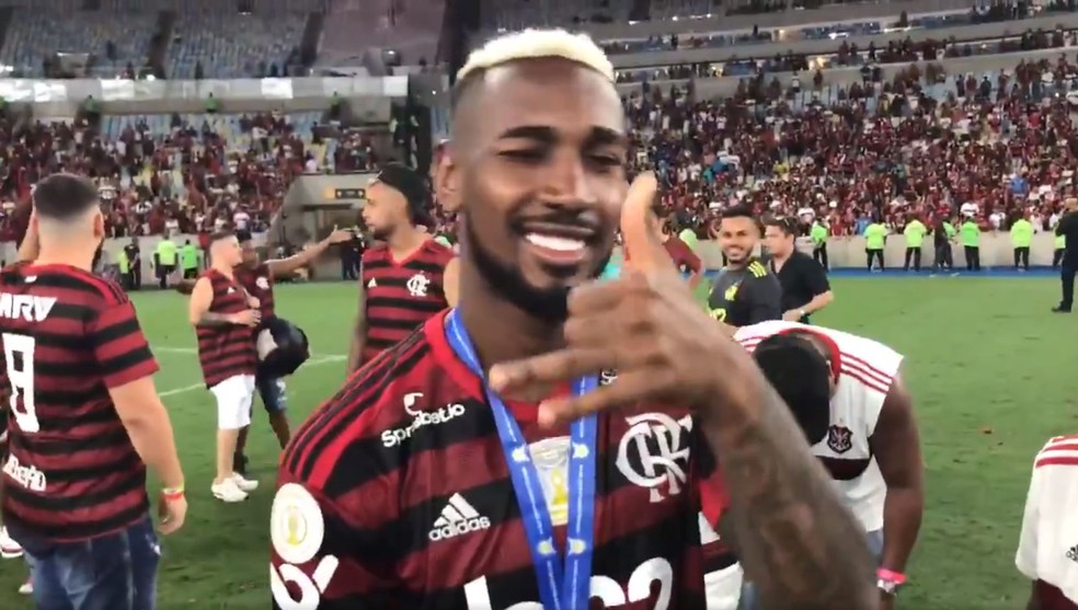 Gerson, na comemoração do título do Flamengo — Foto: Reprodução