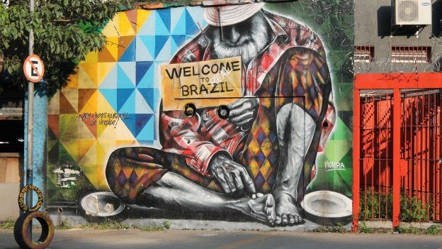  exploração desenfreada da Amazônia é retratada neste grafite de Crânio (Foto: Charles Humpreys/BBC)