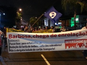 Manifestantes realizam passeata pelas ruas de Santos (Foto: Leandro Campos/G1)