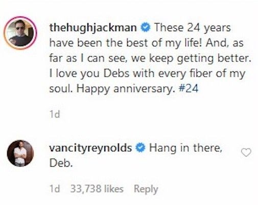 O comentário de Ryan Reynolds no post do ator Hugh Jackman (Foto: Instagram)