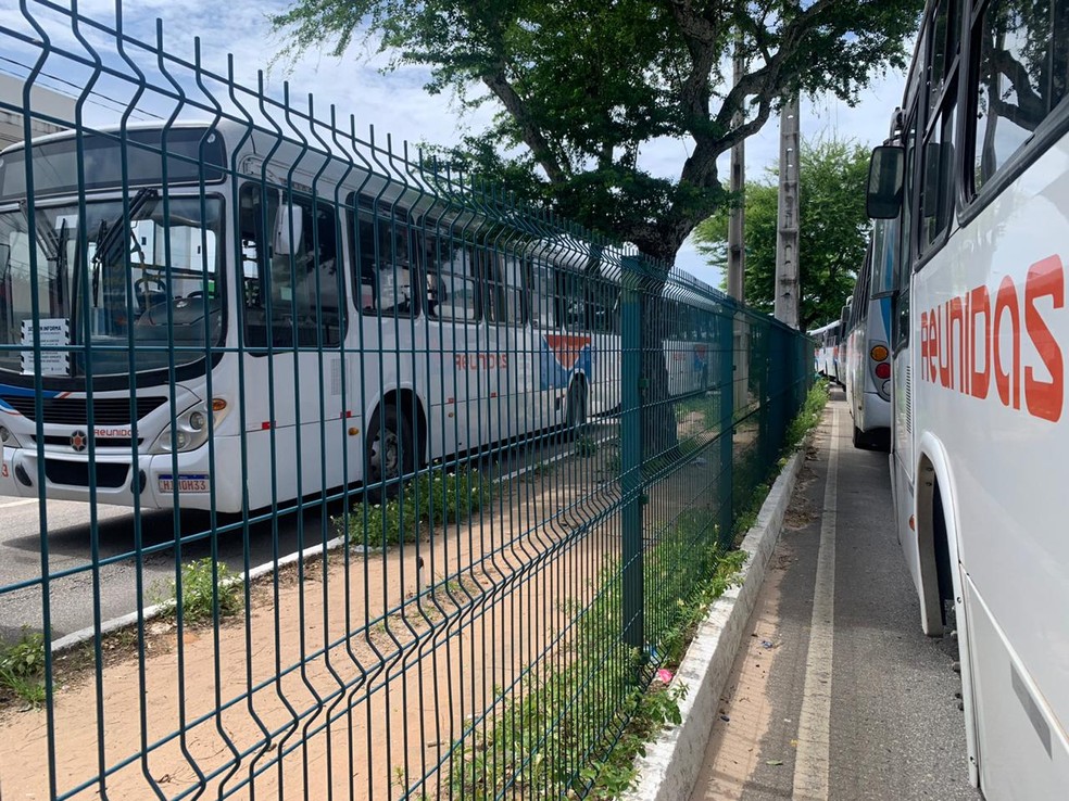 Paralisação dos ônibus na avenida Bernardo Vieira em Natal, nesta sexta-feira (8) — Foto: Mariana Rocha/Inter TV Cabugi