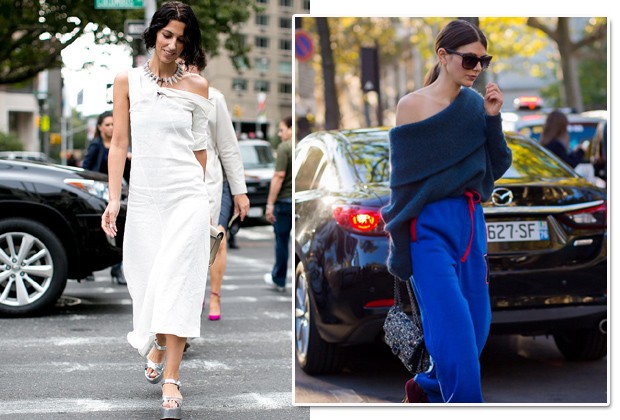 Nas ruas das capitais fashion, as it girls já investem no decote assimétrico (Foto: Reprodução Instagram)