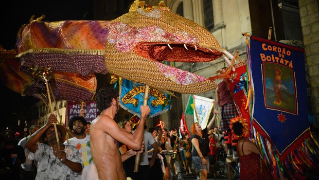 Blocos carnavalescos cariocas desfilam unidos no cortejo Carnaval Contra o Golpe, em que se posicionam contra o impeachment e o ajuste fiscal, no centro do Rio de Janeiro (Foto: Fernando Frazão/Agência Brasil)