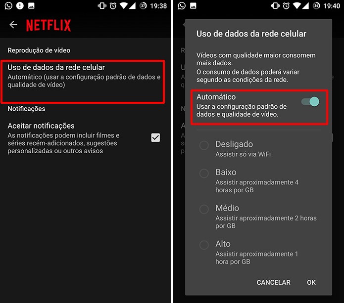 Netflix escolhe automaticamente como consumir dados, mas usuário pode configurar manualmente (Foto: Reprodução/Elson de Souza) 