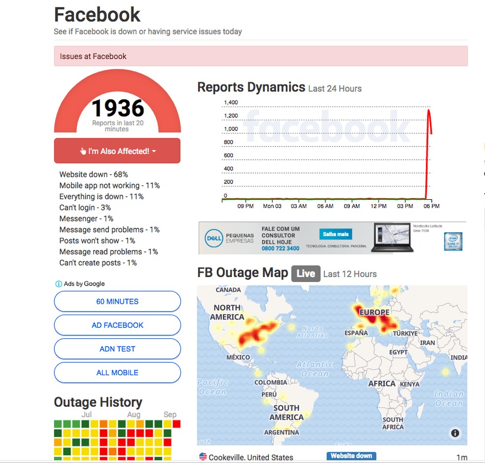 Facebook está fora do ar em vários países (Foto: Reprodução/TechTudo)