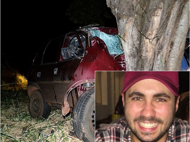 Carro bate contra árvore em Ribeirão Bonito e motorista morre no loca (Foto: Lucas Castro/RB Na Rede)