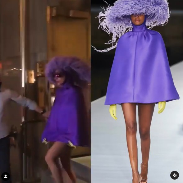 Lady Gaga veste look de alta-costura direto da passarela da Valentino outono-inverno 2021 (Foto: Reprodução)