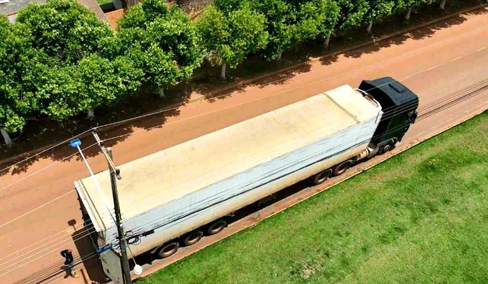 Carreta com madeira irregular foi apreendida pela PRF em MT.  — Foto: PRF/Cedida