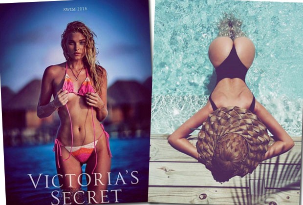 À esquerda: Elsa na capa do catálogo de beachwear 2016 da Victoria's Secret/ À direita: A top exibe a boa forma em viagem à Bahia (Foto: Reprodução/Instagram)