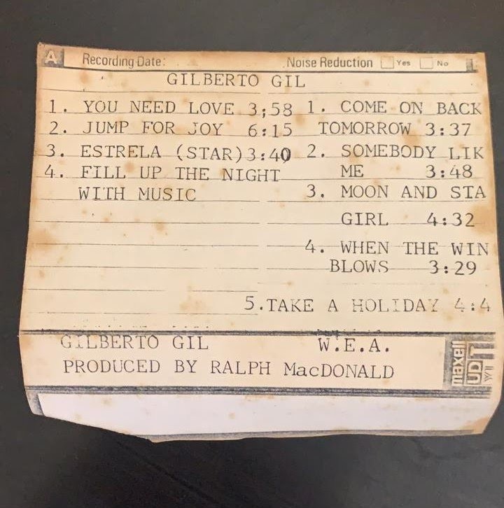 Disposição das faixas do “álbum perdido” de Gil, gravado em 1982 em Nova York  (Foto: Instituto Gilberto Gil / Google Arts & Culture / Divulgação)