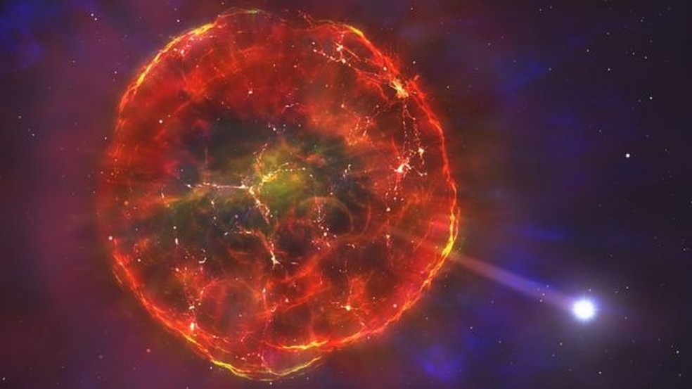 Astrônomos acreditam que estrela passou por uma supernova 'parcial' — Foto: UNIVERSIDADE DE WARWICK / MARK GARLICK