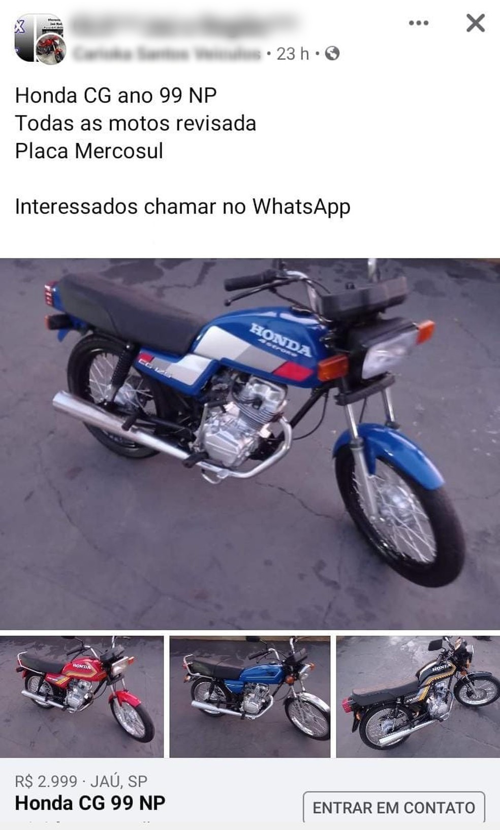 Três homens são presos em Jaú por adulterar placas de motos e vendê-las nas redes sociais — Foto: Reprodução/Facebook