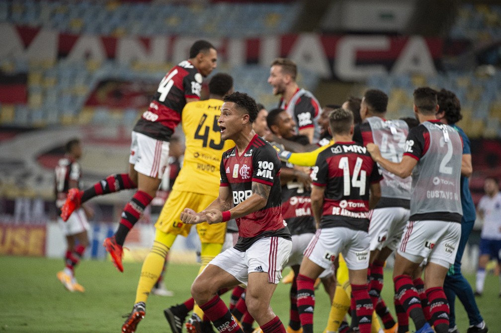 Jogadores comemoram virada sobre o Bahia — Foto: Alexandre Vidal / Flamengo