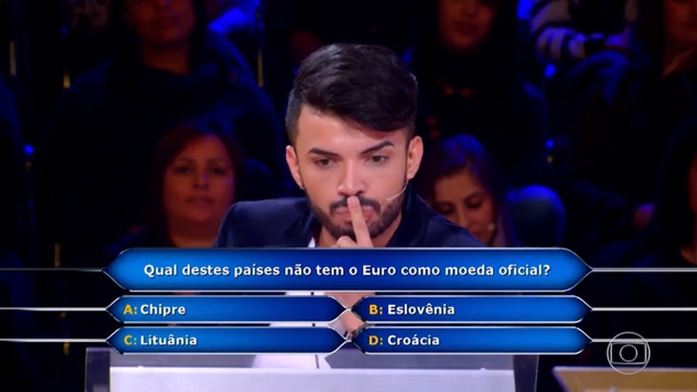 Evikson desistiu na pergunta que valia R$ 50 mil — Foto: TV Globo