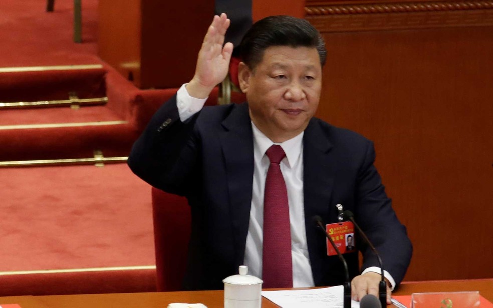 O presidente chinês, Xi Jinping, durante a cerimônia de encerramento do 19º Congresso do Partido Comunista da China (PCCh) no Grande Salão do Povo, em Pequim (Foto: Jason Lee / Reuters)