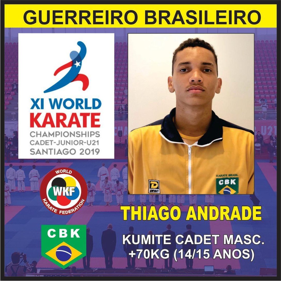 Thiago Andrade representa Mato Grosso do Sul e o Brasil na categoria kumite cadet até 15 anos — Foto: Confederação Brasileira de Karatê/Divulgação