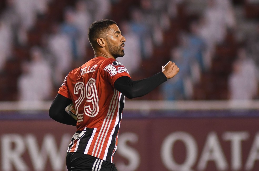 Tréllez comemora gol do São Paulo sobre a LDU — Foto:  Staff Images / CONMEBOL