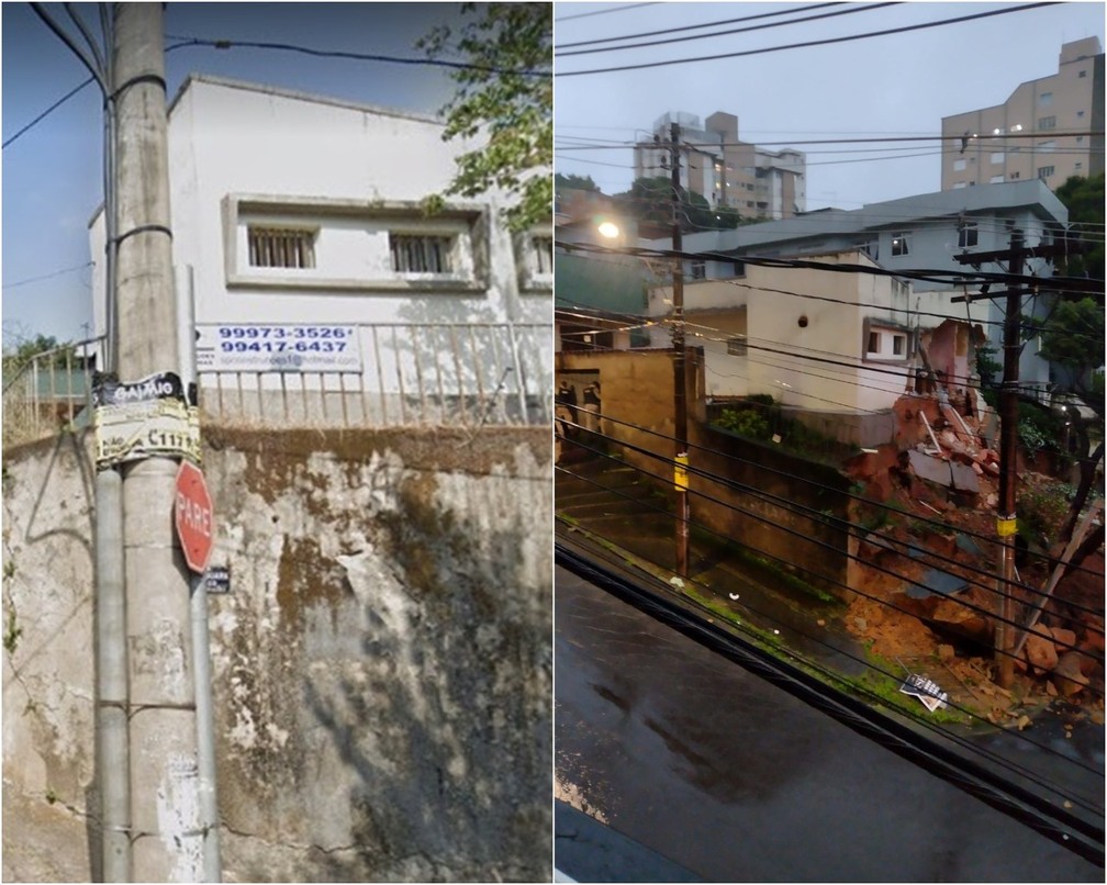 Veja o antes e o depois da casa que desabou — Foto: Google Maps e Tatiana Marques Guerra