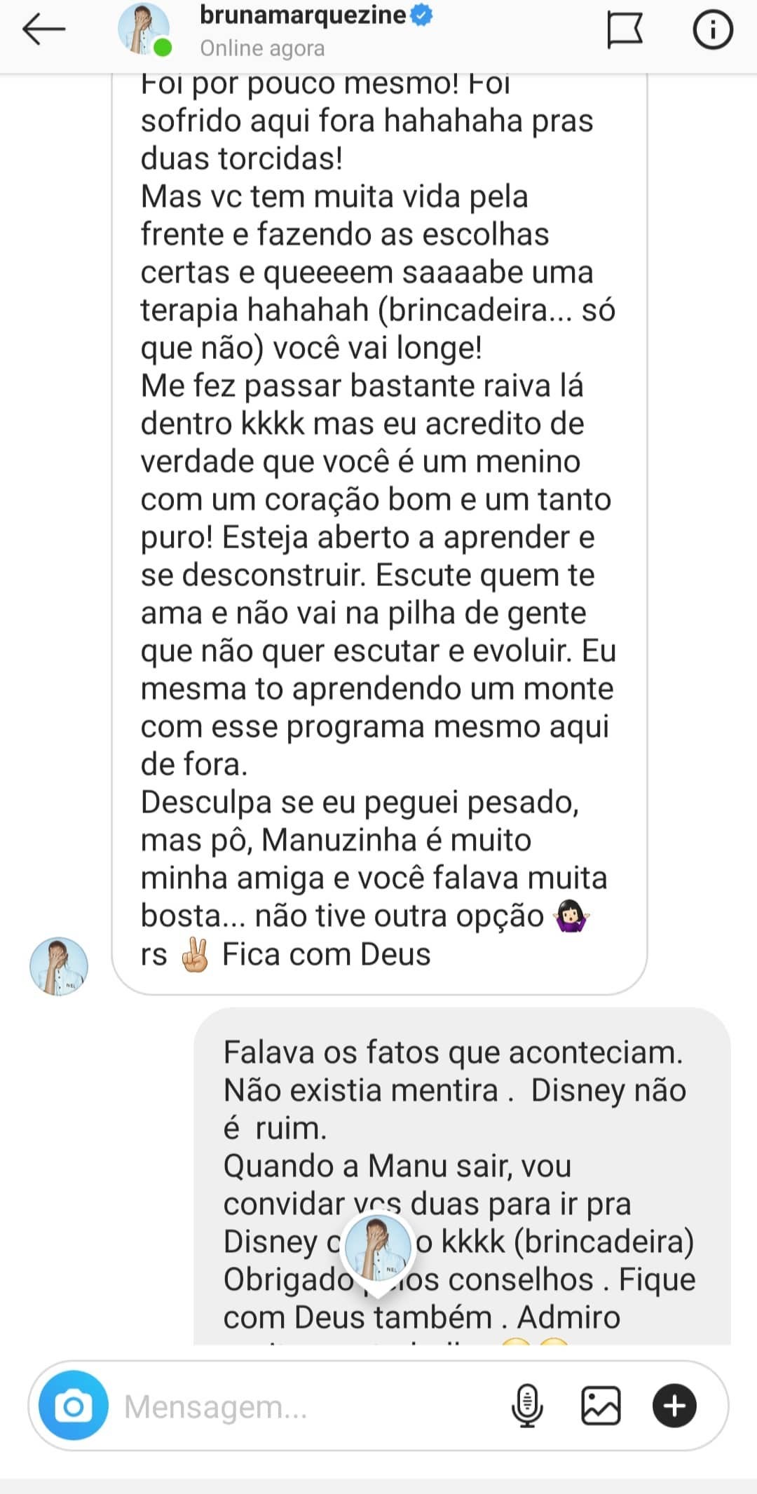 Conversa entre Bruna Marquezine e Felipe Prior (Foto: Reprodução/Instagram)