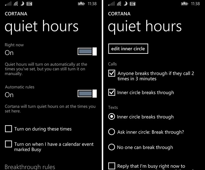 Quiet Hours permite silenciar notificações do Windows Phone por tempo determinado (Foto: Reprodução/Elson de Souza)