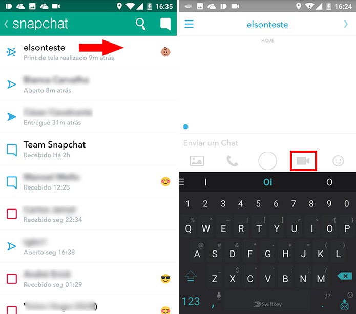 Snapchat agora tem recurso que permite enviar notas de vídeo em GIF para contatos (Foto: Reprodução/Elson de Souza)
