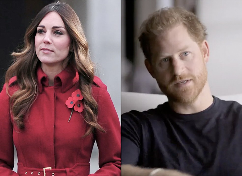 Kate Middleton e o príncipe Harry — Foto: Getty Images e Netflix