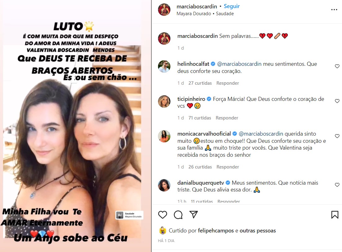 Marcia Boscardin anuncia morte da filha, Valentina (Foto: Reprodução/Instagram)