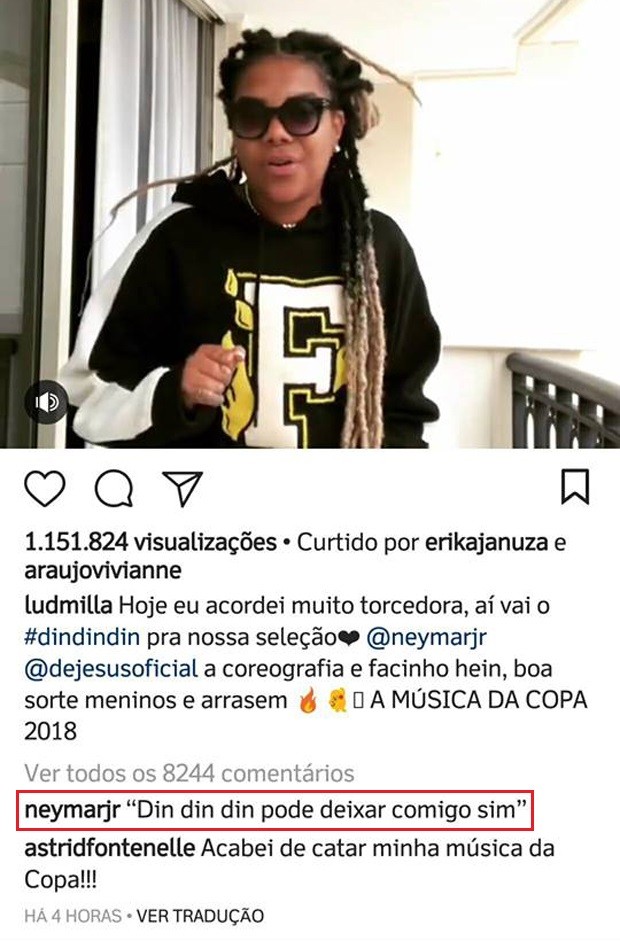 Neymar responde pedido de gol feito por Ludmilla (Foto: Reprodução/Instagram)