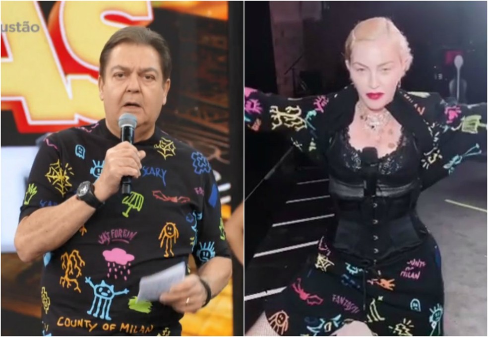 Faustão e Madonna usam mesmo look grifado (Foto: TV Globo; Reprodução/Instagram)