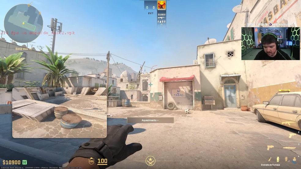 CS2 traz um espelho da trajetória da granada ao ser arremessada no mapa — Foto: Reprodução/Gaules