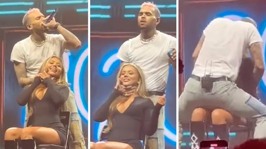 Chris Brown causa polêmica ao pegar estrela de reality pelo pescoço durante show