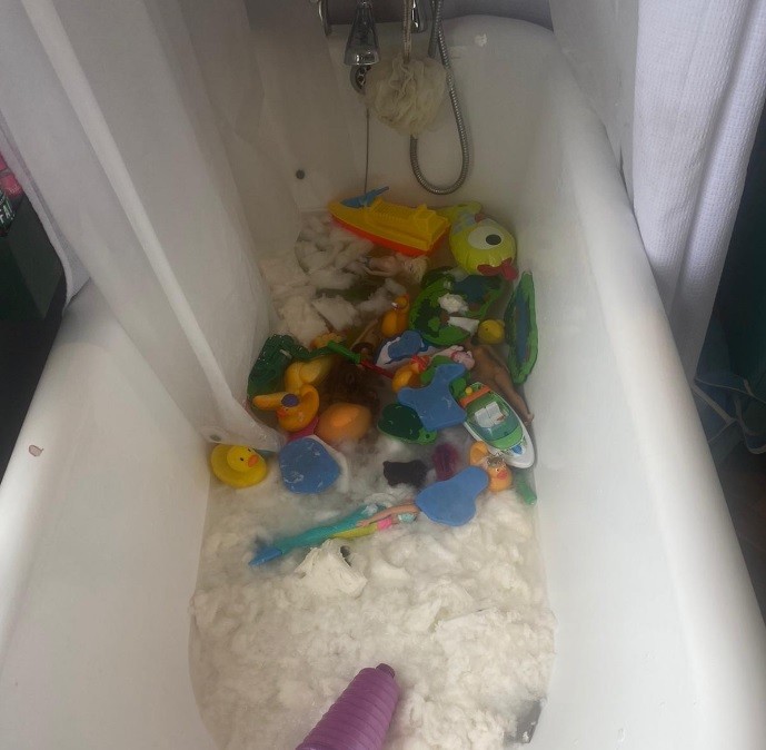 Mãe estoca papel higiênico e filhos jogam os 18 rolos na banheira (Foto: Reprodução )