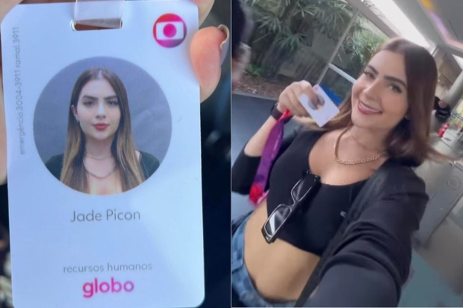 Jade Picon mostra seu crachá da Globo pela primeira vez