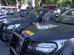 Integrantes da Força Nacional chegam a Belo Horizonte. (Foto: Reprodução/TV Globo)