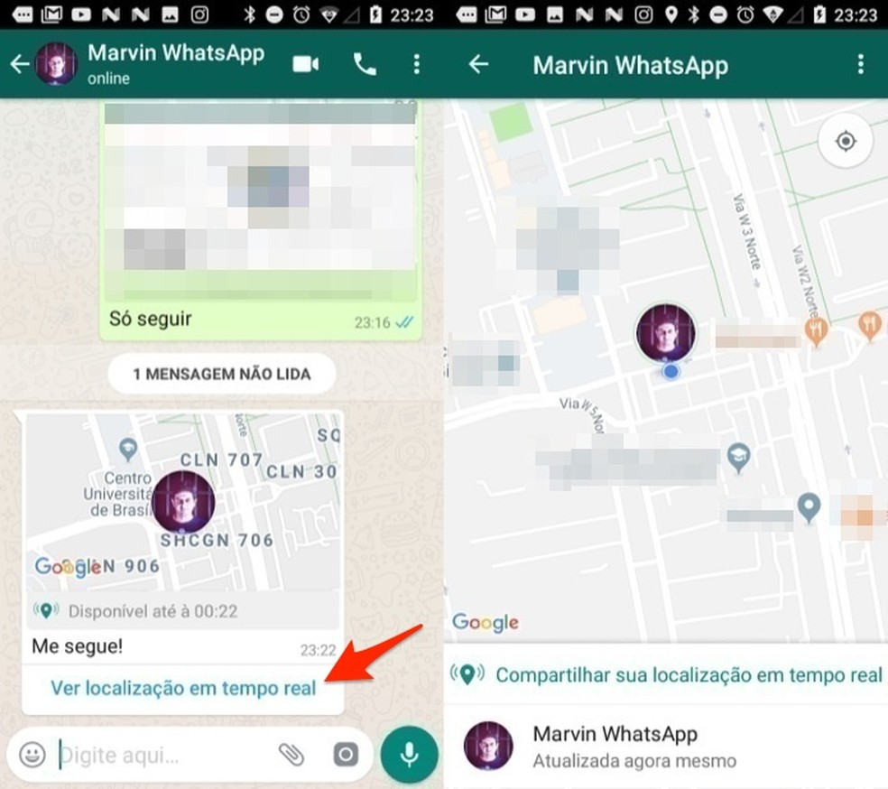 Ação para abrir a localização de um amigo no WhatsApp para Android (Foto: Reprodução/Marvin Costa)
