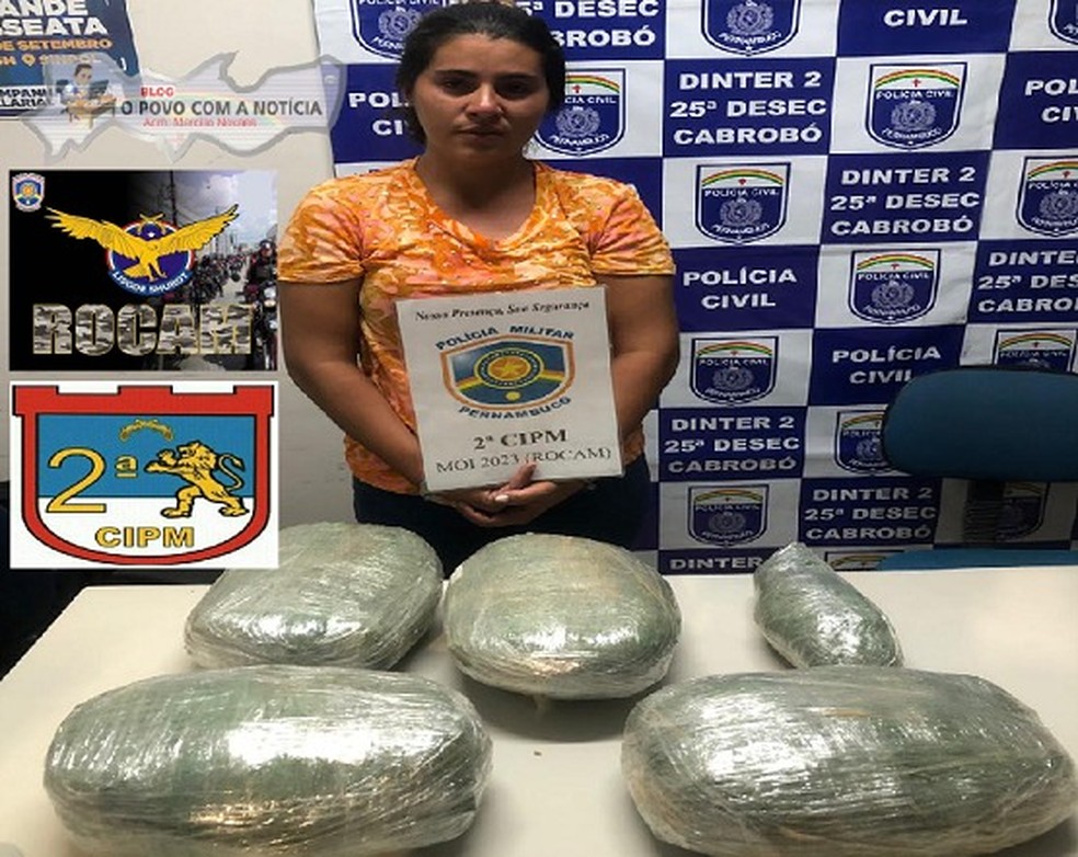 Layne Barbosa Lopes foi presa transportando 10kg de maconha em Orocó, Sertão de PE.  — Foto: Polícia Militar