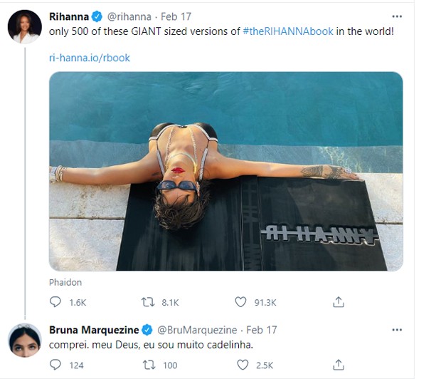 Publicação de Rihanna e Bruna Marquezine (Foto: Reprodução/Twitter)