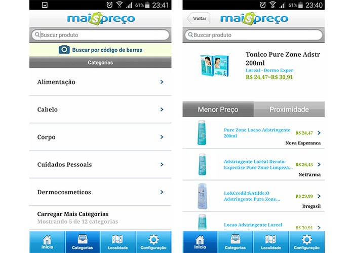 App Mais Preço oferece lista de produtos de farmácia com preço médio (Foto: Reprodução/Barbara Mannara)