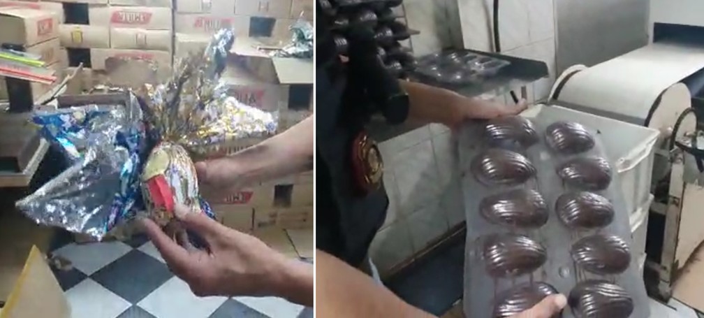 Fábrica clandestina em Guarulhos (SP) reembalava ovos de chocolate vencidos — Foto: Reprodução