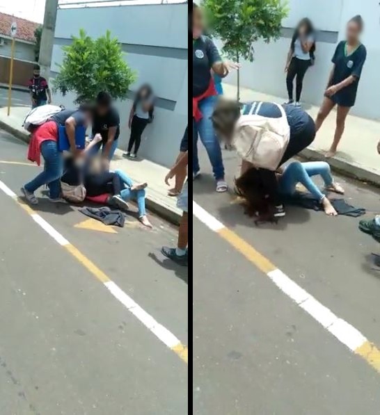 Alunas trocam chutes e socos durante briga em frente de escola em Potirendaba; vídeo