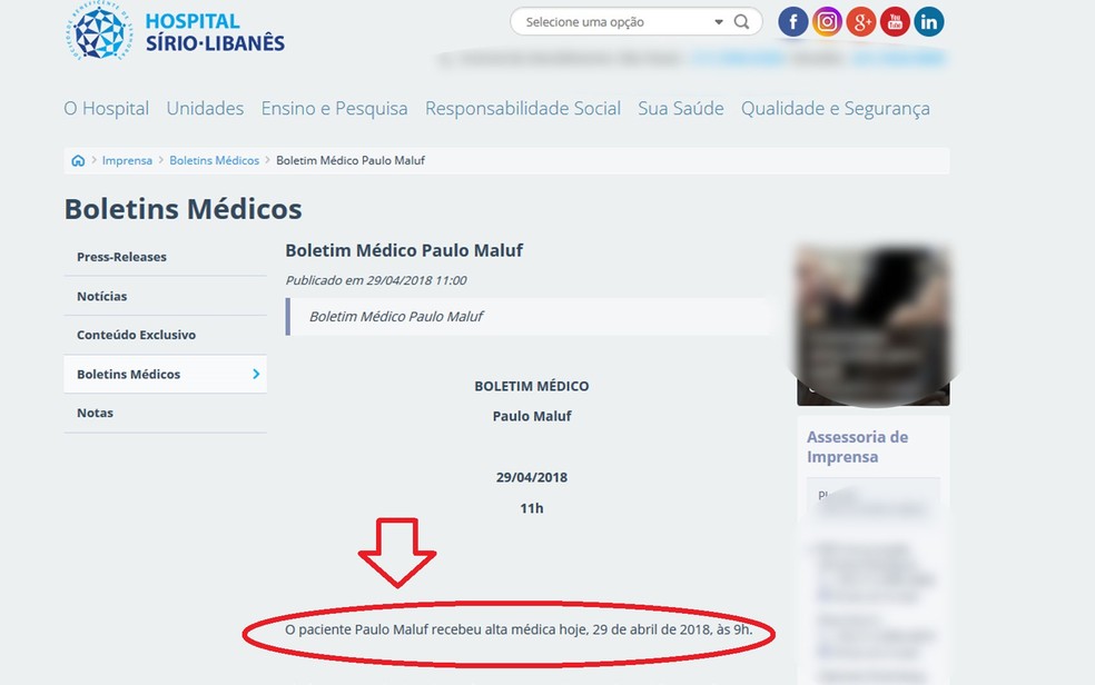 Boletim médico confirma alta de Maluf 